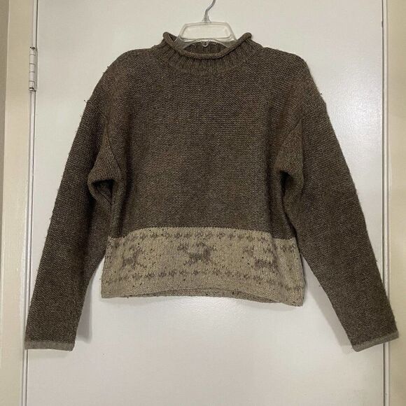 Vintage Obermeyer Wool Knit pullover brown sweater size Medium - Picture 1 of 4